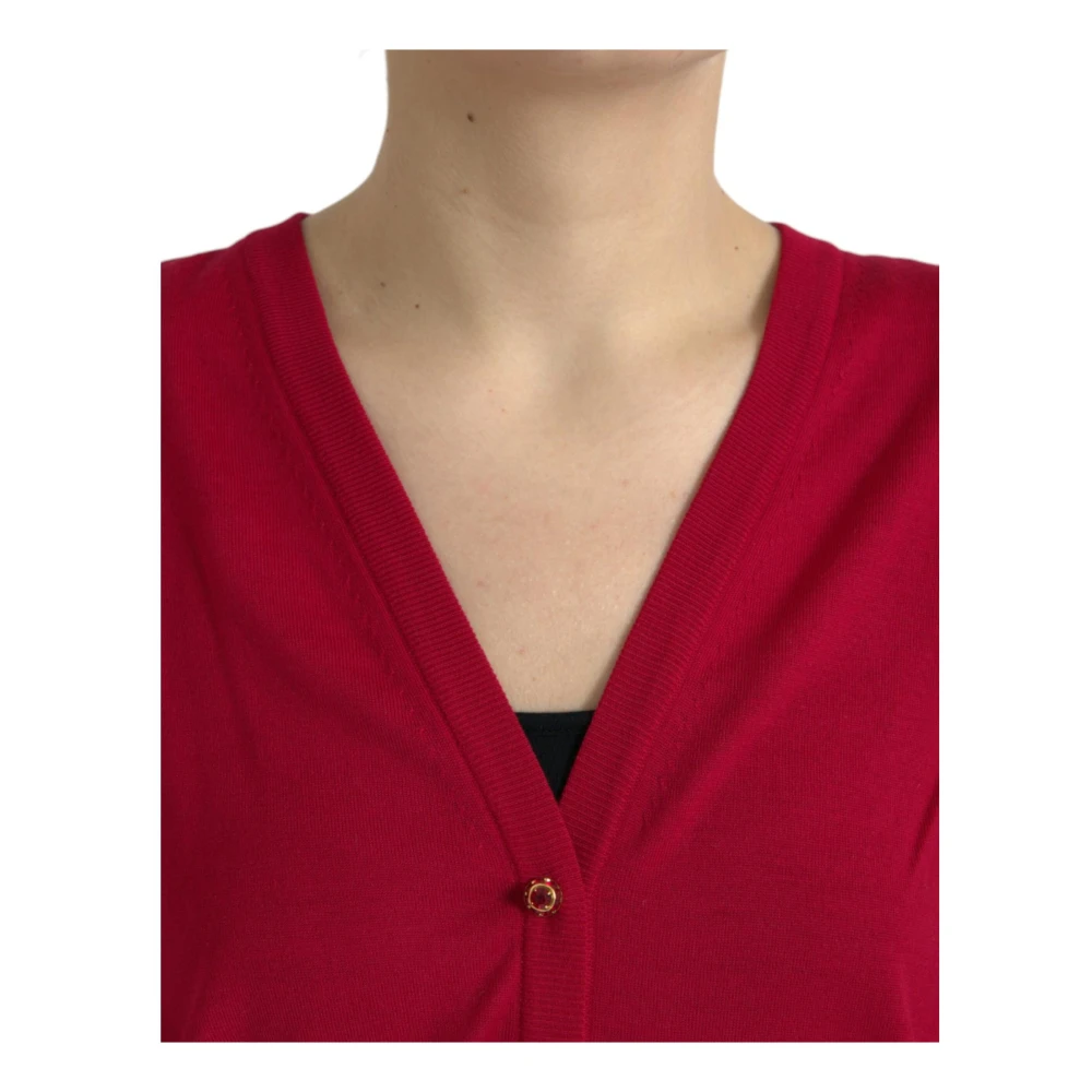 Dolce & Gabbana Rode V-Hals Wollen Vest Red Dames