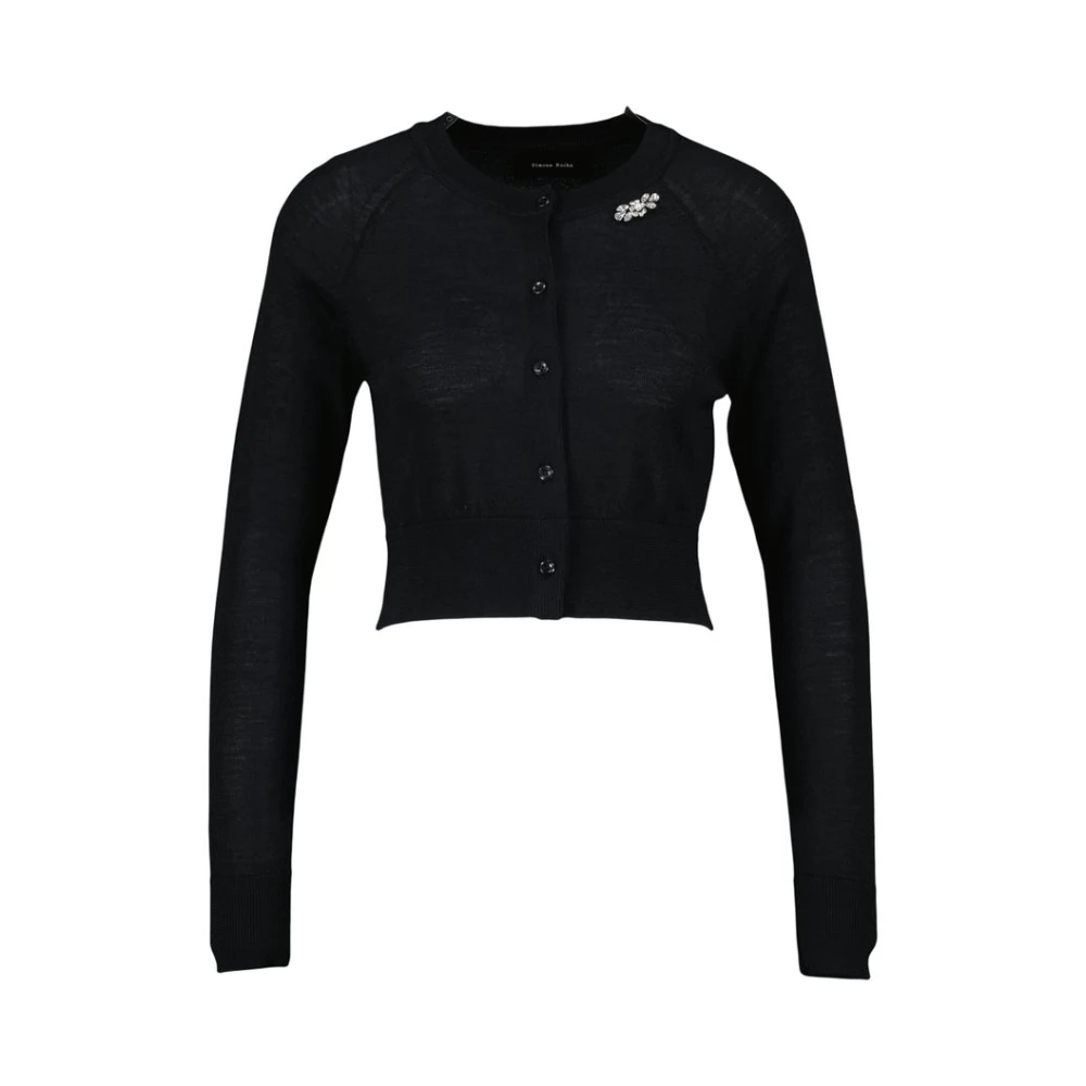 Simone Rocha Women's Black Cardigans, Xs, Embellished Cropped Merino Silk Cardigan