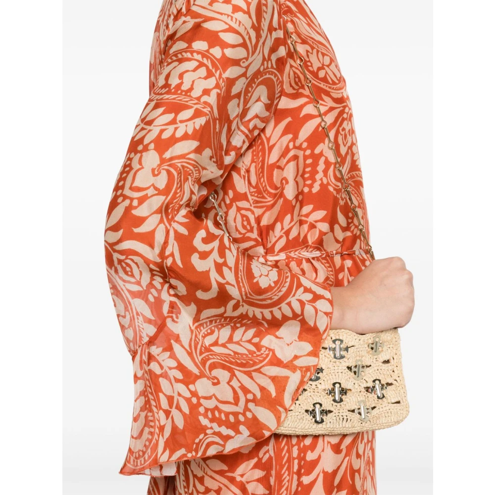 Liu Jo Multicolor Oranje V-Hals Uitlopende Jurk Brown Dames