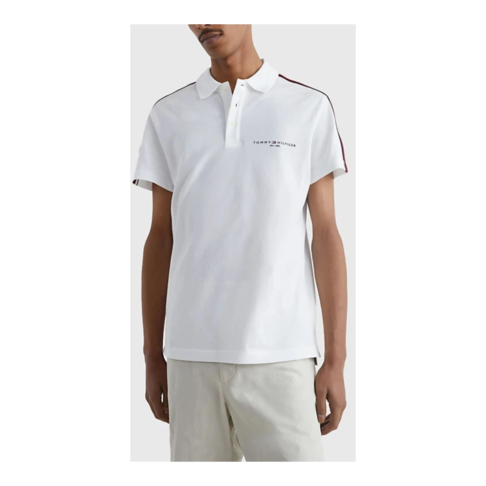 Tommy Hilfiger Heren Polo met Gestreepte Schouders White Heren