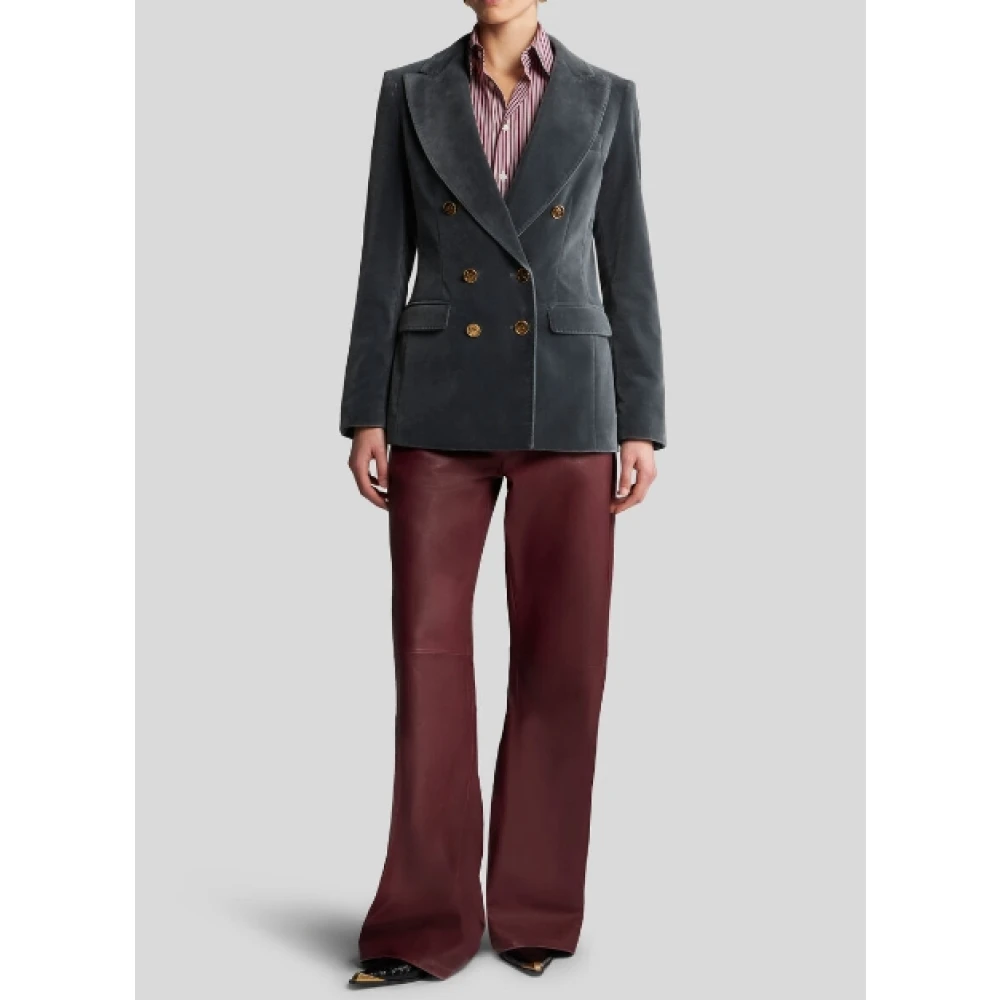ETRO Dubbelbreasted fluwelen katoenen jas met metalen knopen Black Dames