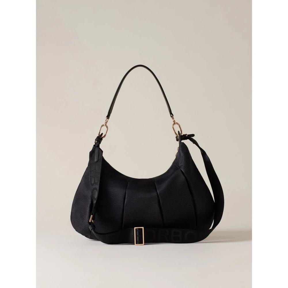Borbonese Donker Zwarte Hobo Tas Black Dames