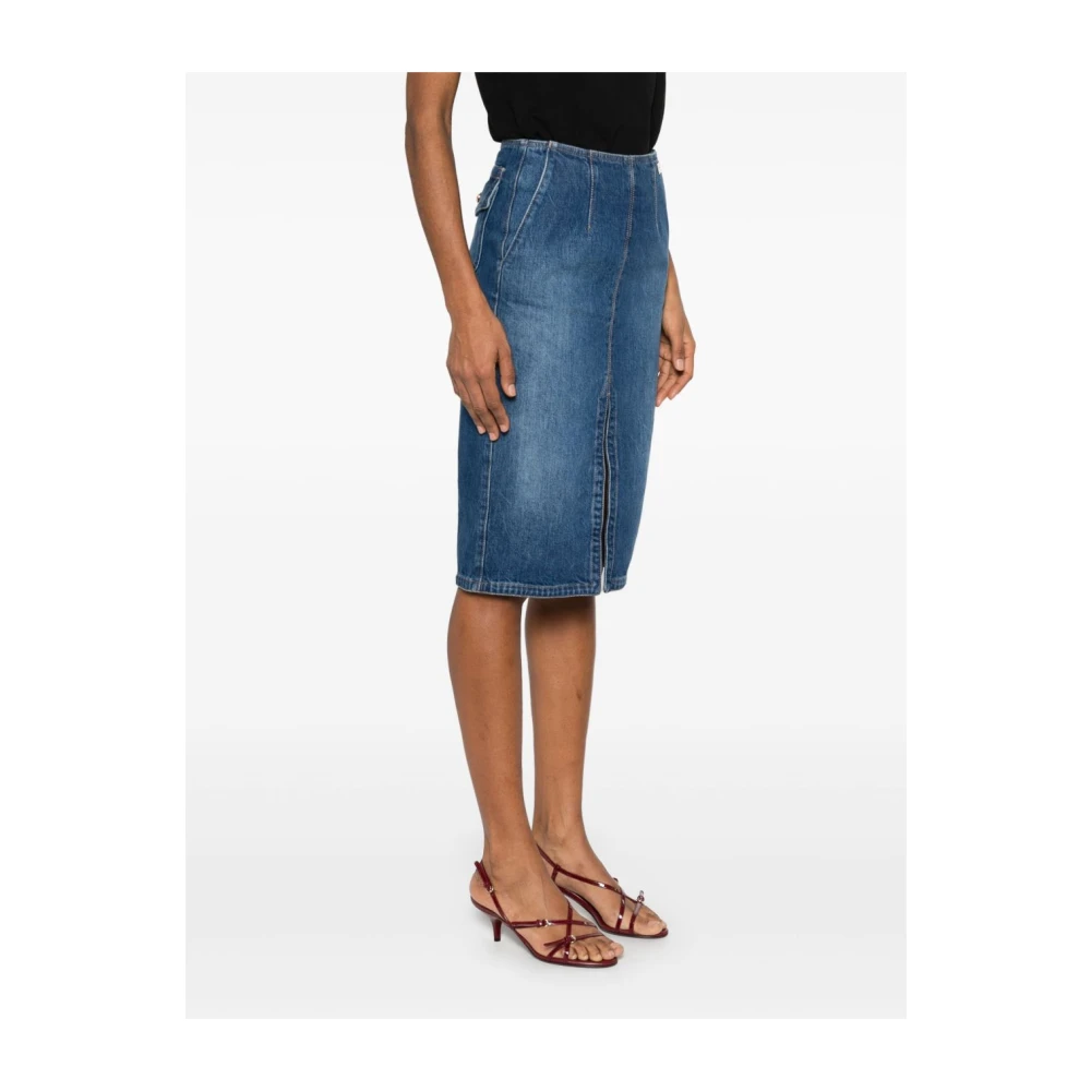 Elisabetta Franchi Denim Pencil Rok met Franse Zakken Blue Dames