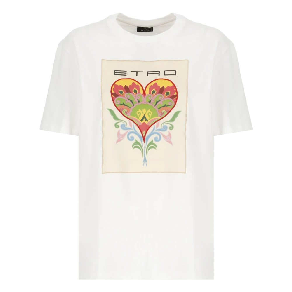 ETRO Wit Katoenen T-shirt met Geborduurd Logo White Dames