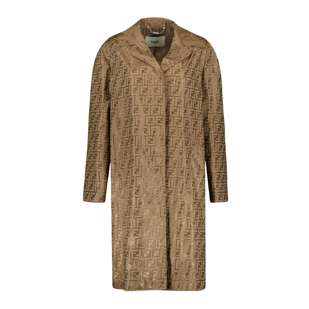 Fendi Jacquard Jas met FF Print Beige Dames