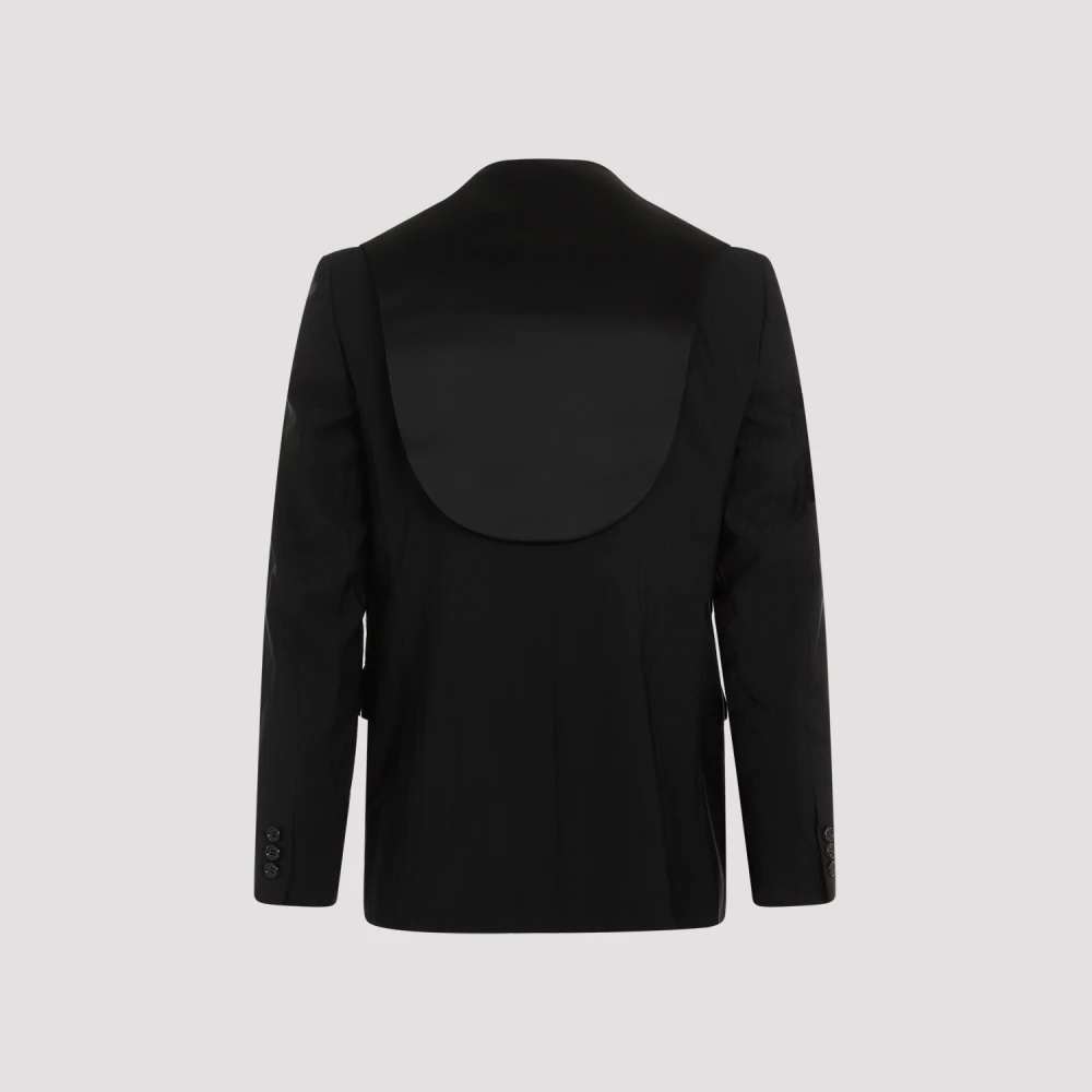 Comme des Garçons Zwarte Wollen Jas Peak Revers Black Heren
