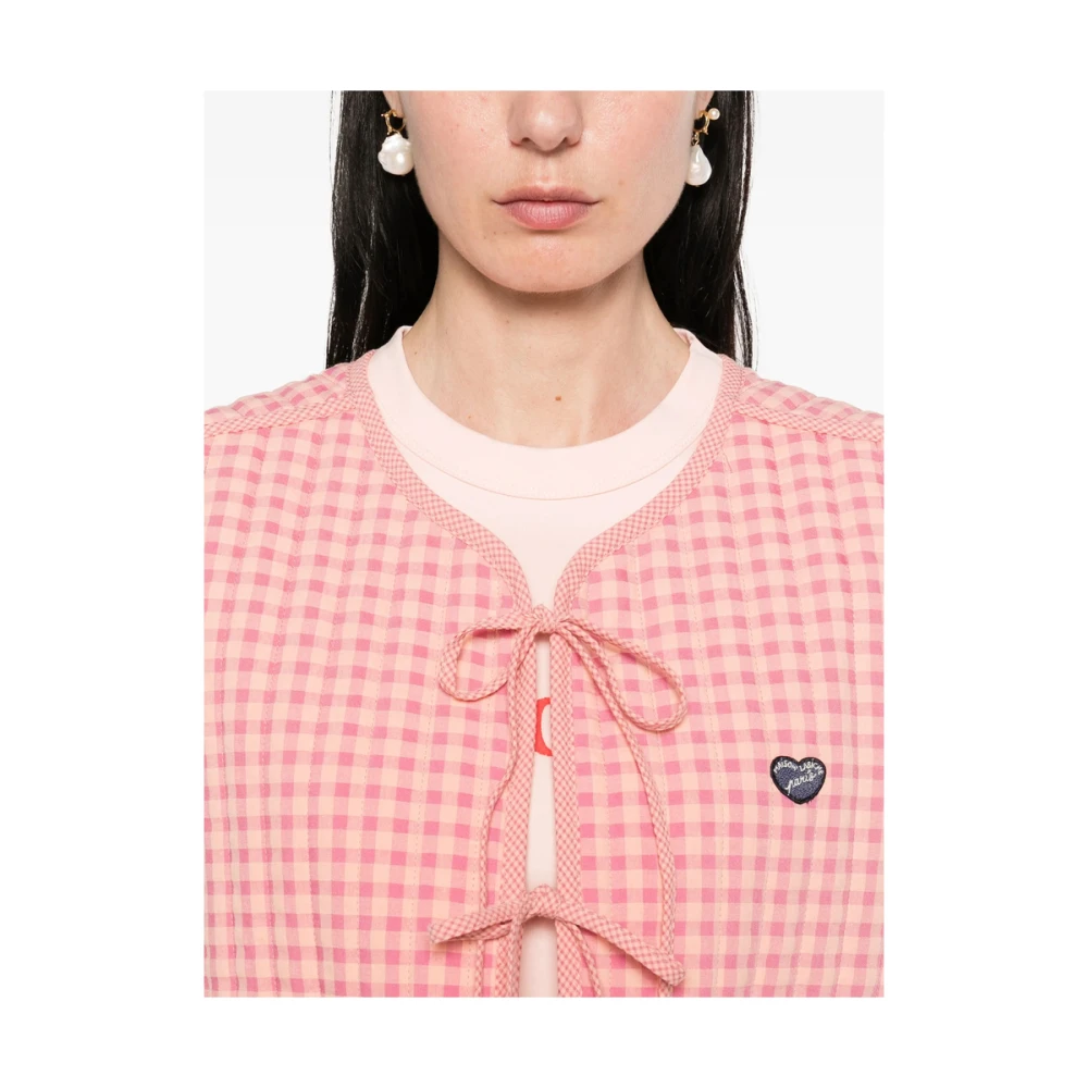 Maison Labiche Gingham Check Sleeveless Waistcoat Pink Dames