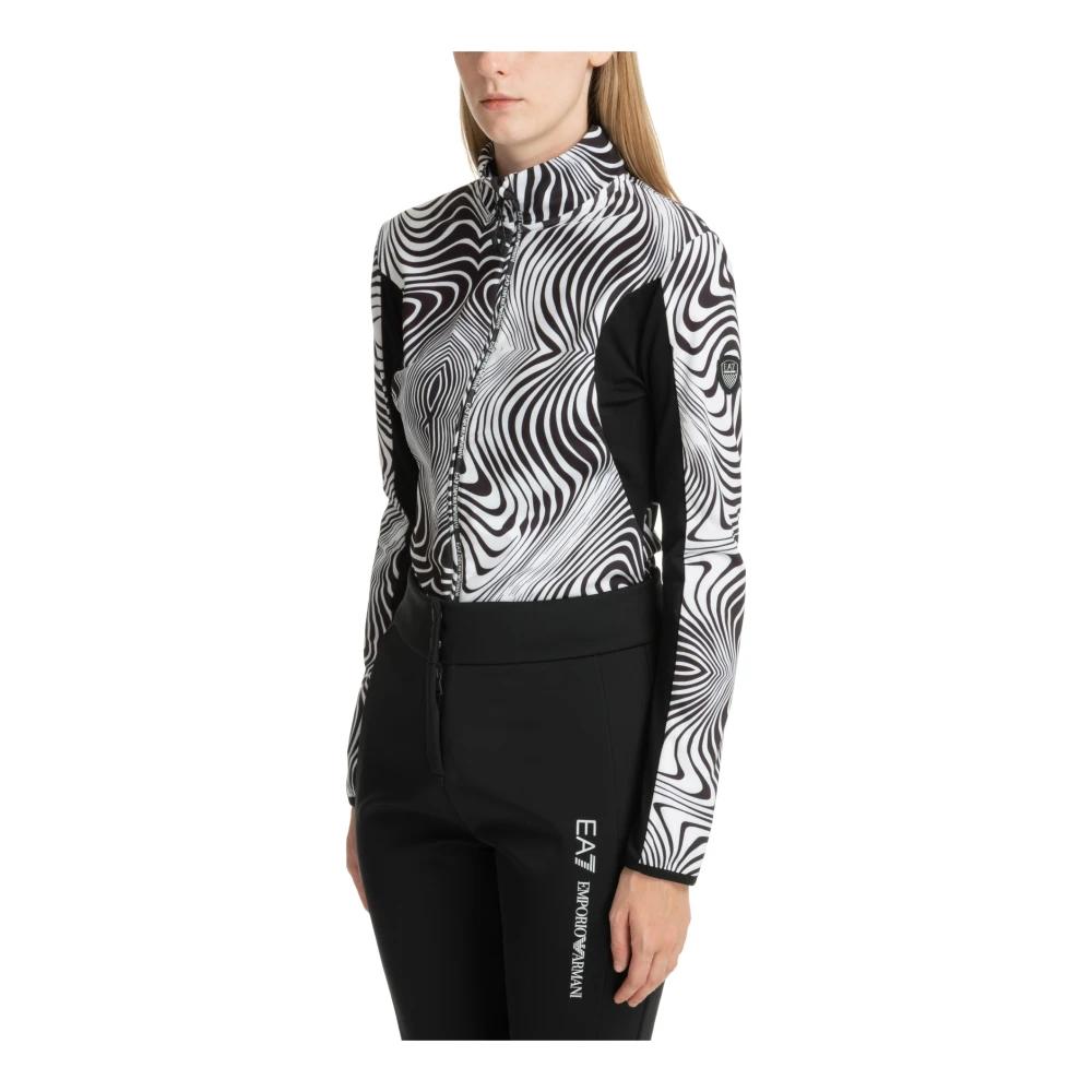 Emporio Armani EA7 Abstract Multicolor Rits-Sweatshirt White Dames