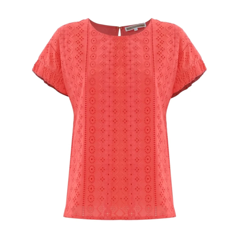 Kocca Korte mouw Sangallo kanten katoenen blouse Orange Dames