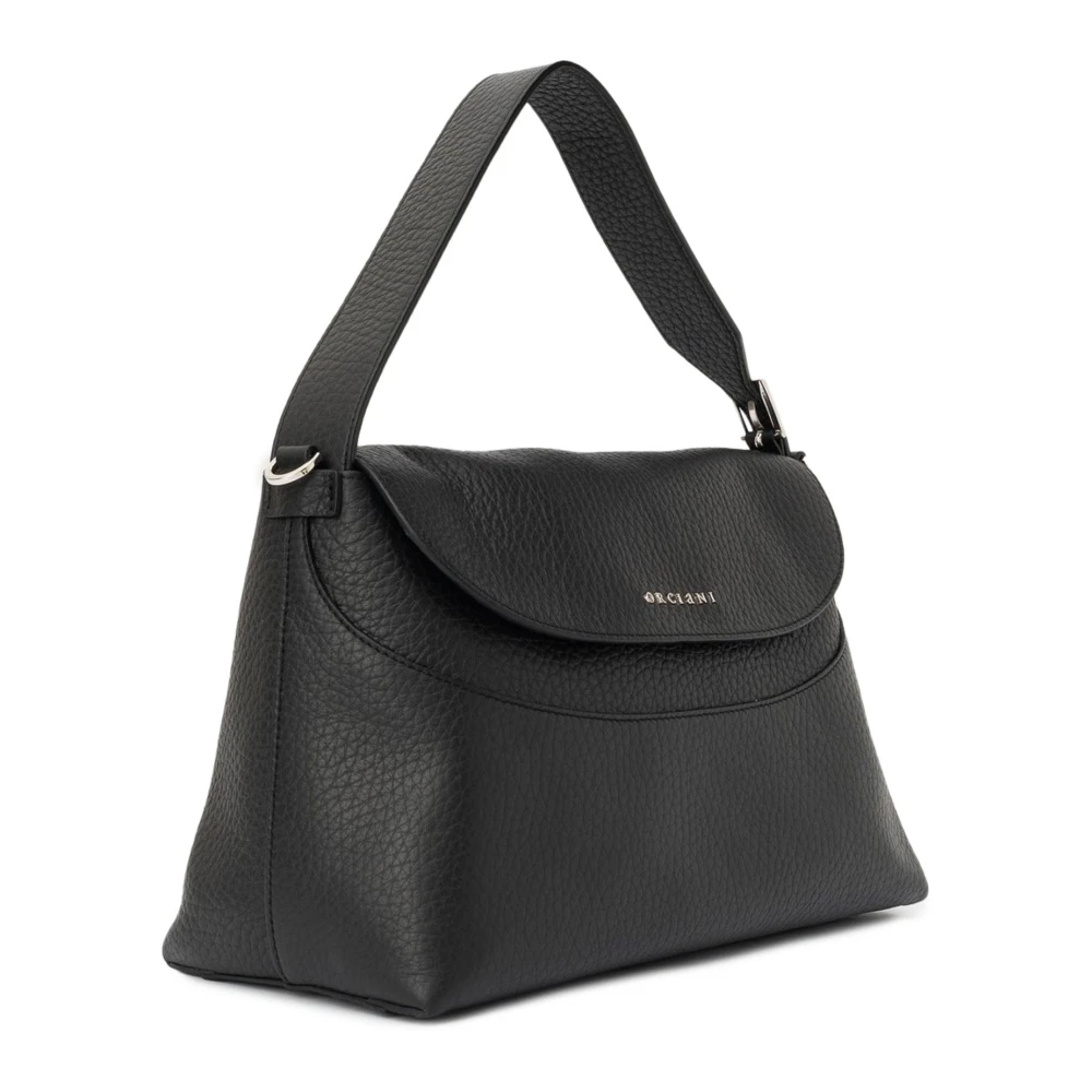 Orciani Zachte Zwarte Leren Schoudertas Black Dames