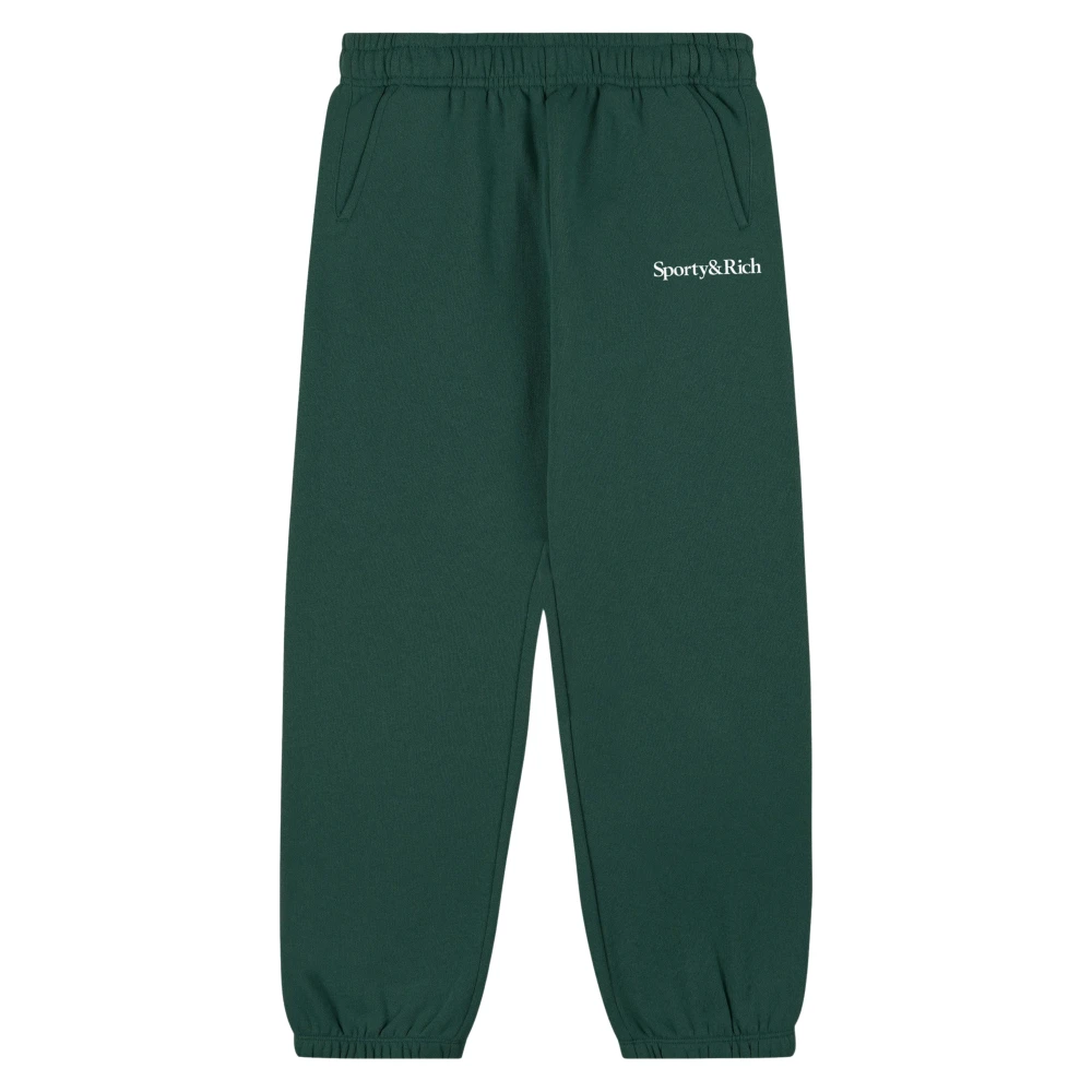 Sporty & Rich Green Sweatpants, Unisex, 10 Y, Serif Logo Joggers
