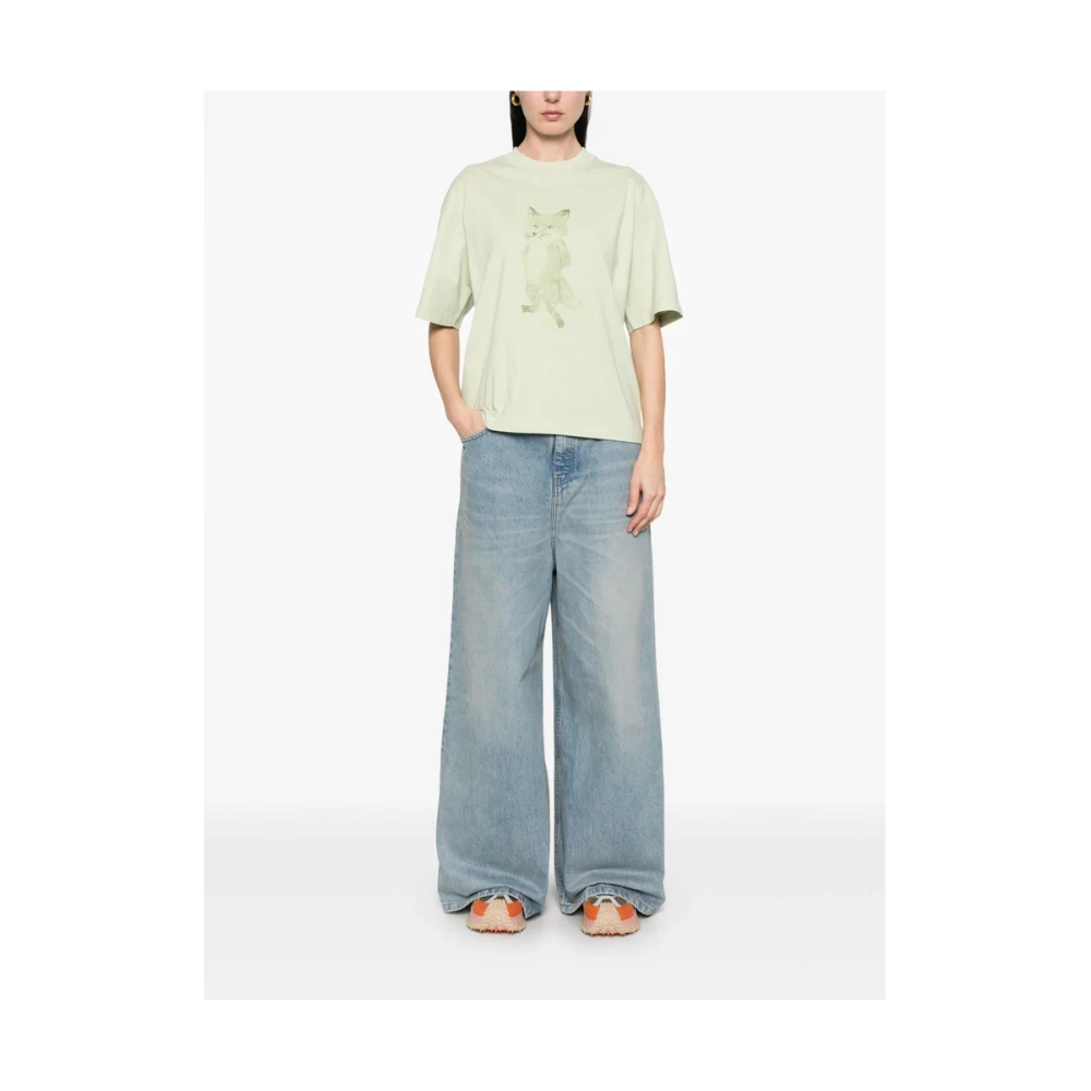 Maison Kitsuné Lichtgroene Crew Neck T-shirt Green Dames
