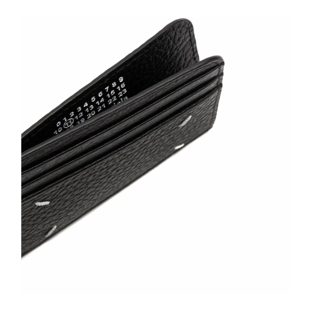 Maison Margiela Zwarte leren kaarthouder met stiksels Black Heren