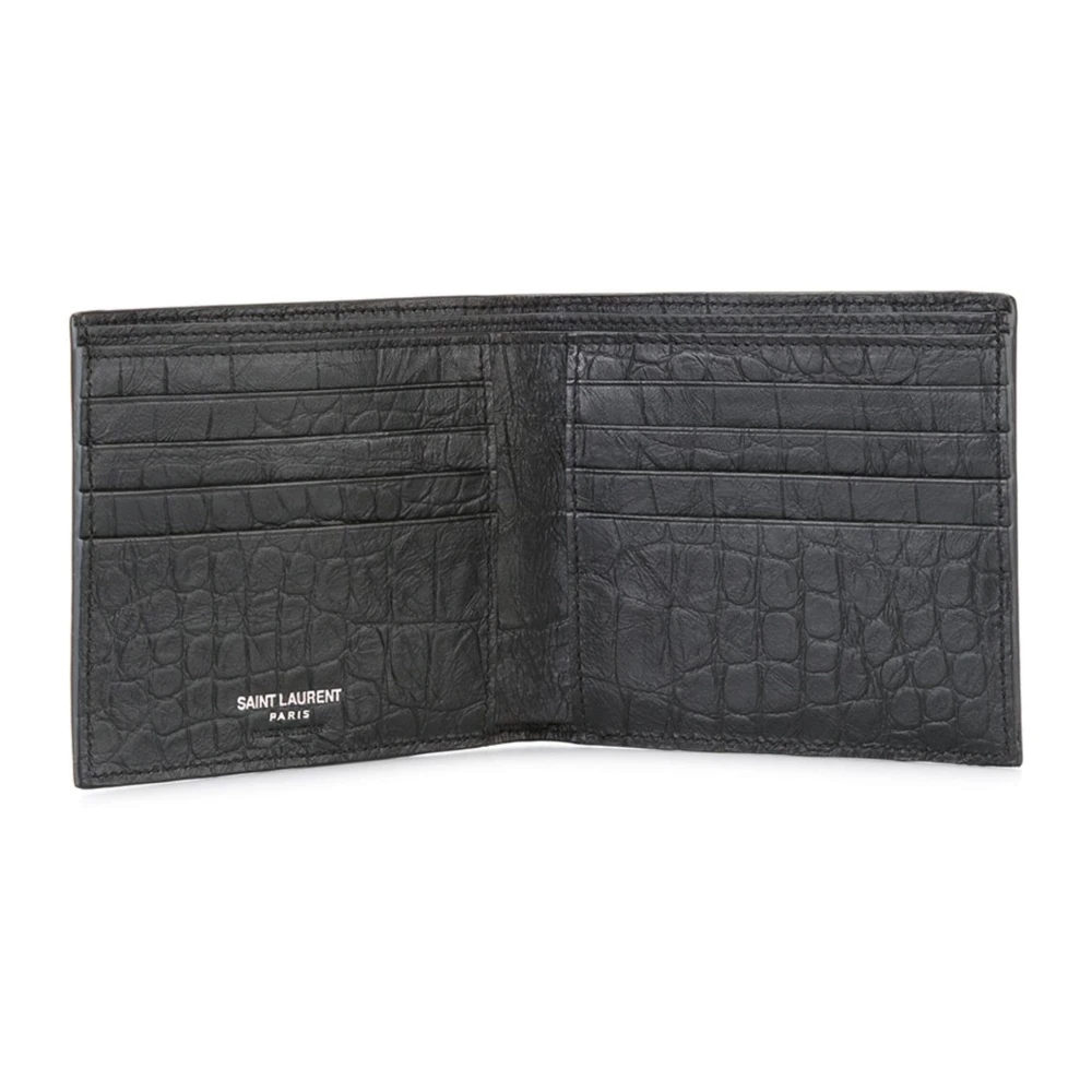 Saint Laurent Leren Portemonnee met Krokodillenprint Black Heren