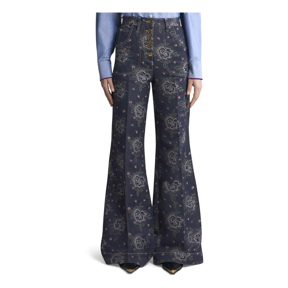 ETRO Blauwe Bloemen Flared Dames Jeans Blue Dames