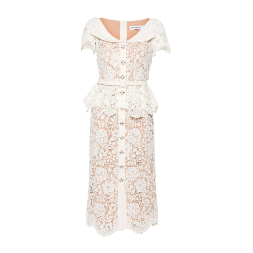 Self Portrait Witte Kant Midi Jurk met Volants White Dames