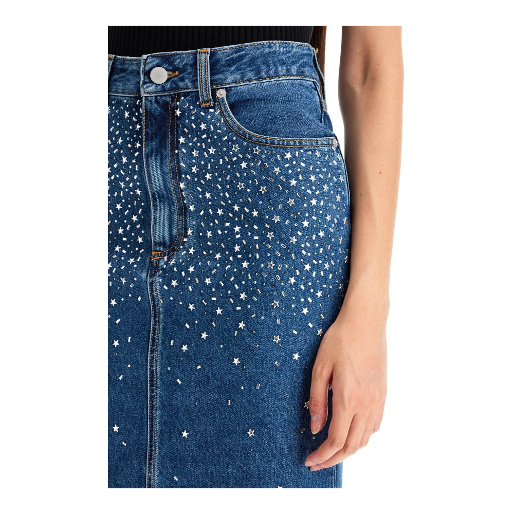 Alessandra Rich Denim Midi Rok met Strass Blue Dames