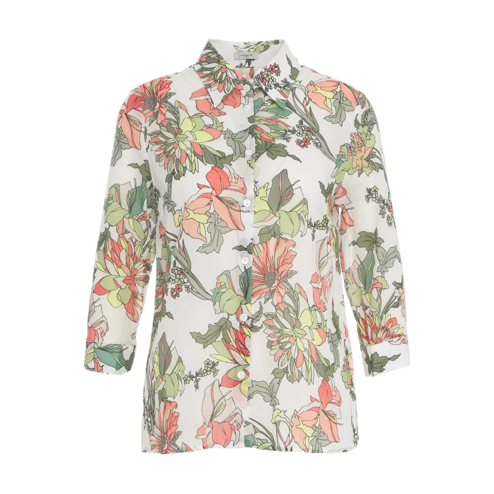 Himon's Groene Bloes met Bloemenpatroon en Knoopsluiting Multicolor Dames