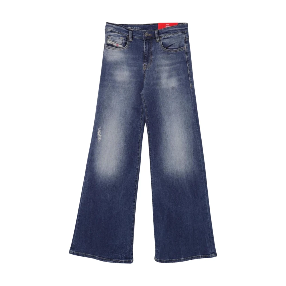 Diesel Unisex Blue Distressed Wide Leg Jeans