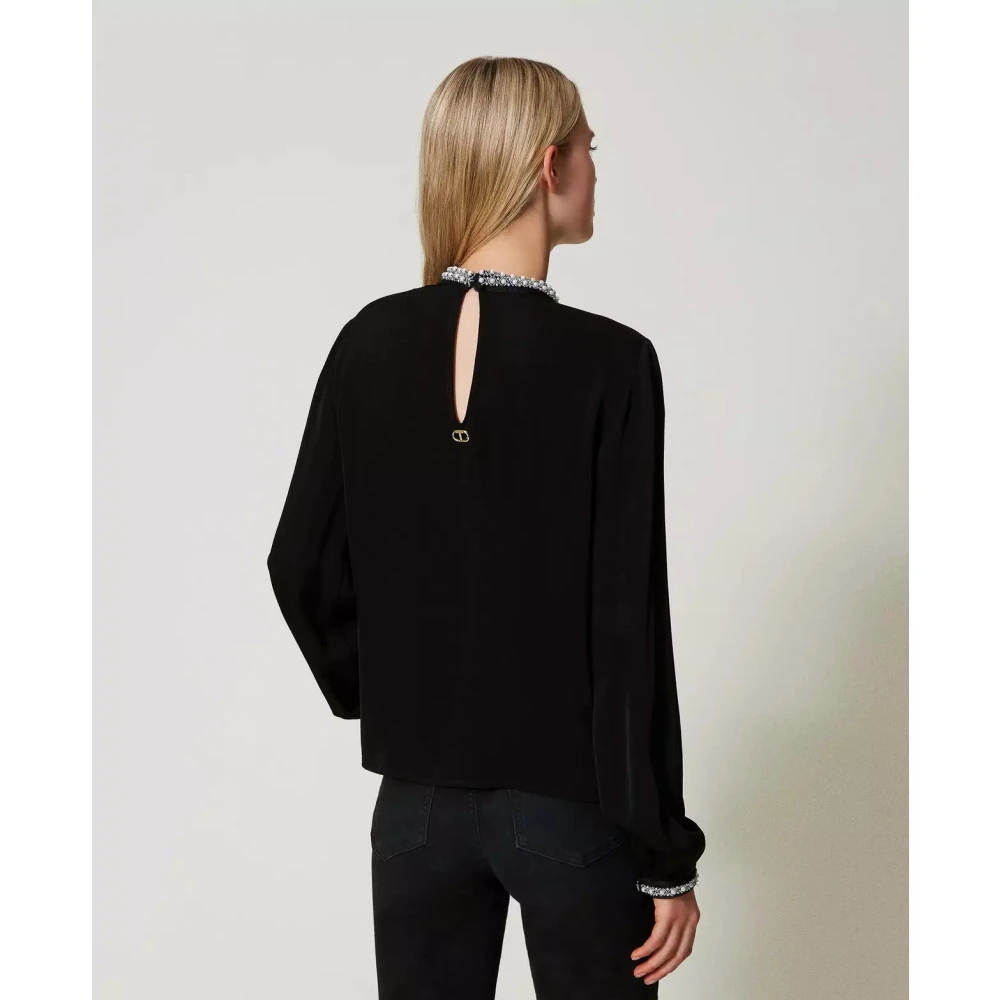Twinset Crepe blouse met borduurwerk Black Dames