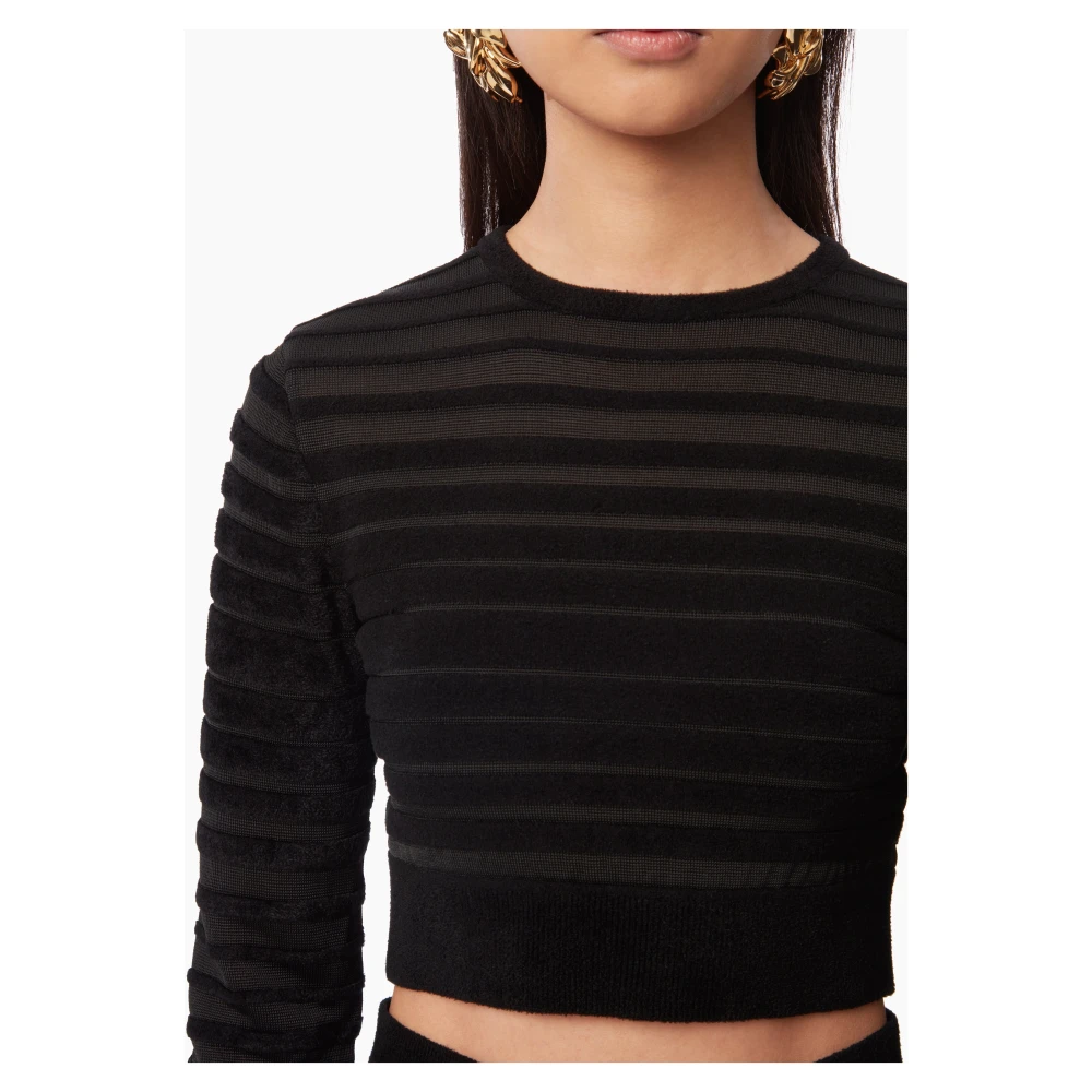 Nina Ricci Zwart Tonal Gestreepte Cropped Top Black Dames