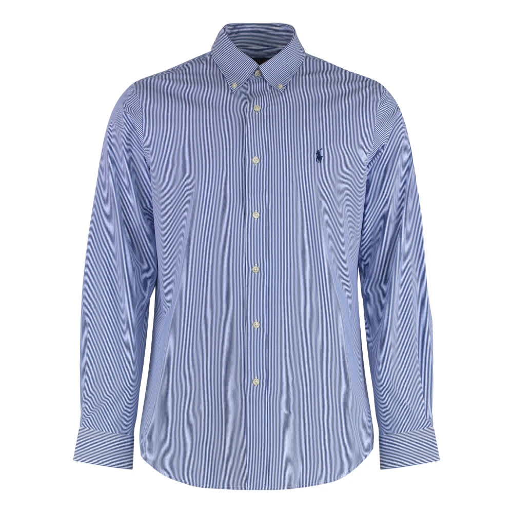 Polo Ralph Lauren Men's Blue Striped Cotton Shirt With Button-Down Collar