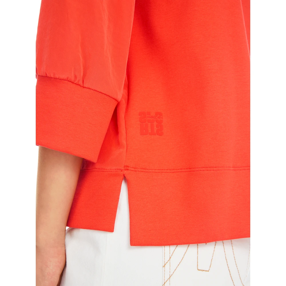 Marc Cain Materialmix Blouse met Schalkraag Orange Dames