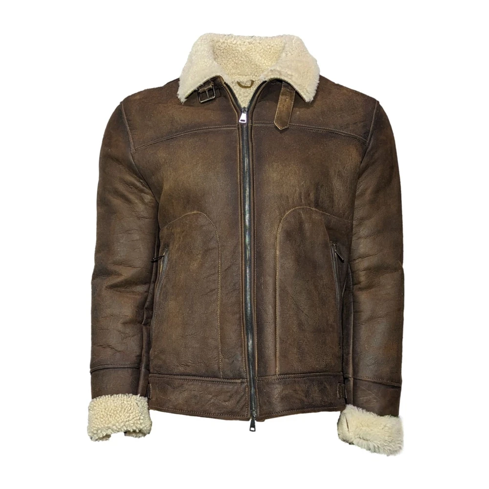 L.b.m. 1911 Men's Brown Faux Fur & Shearling Jackets, M, Leather Reversible Jacket
