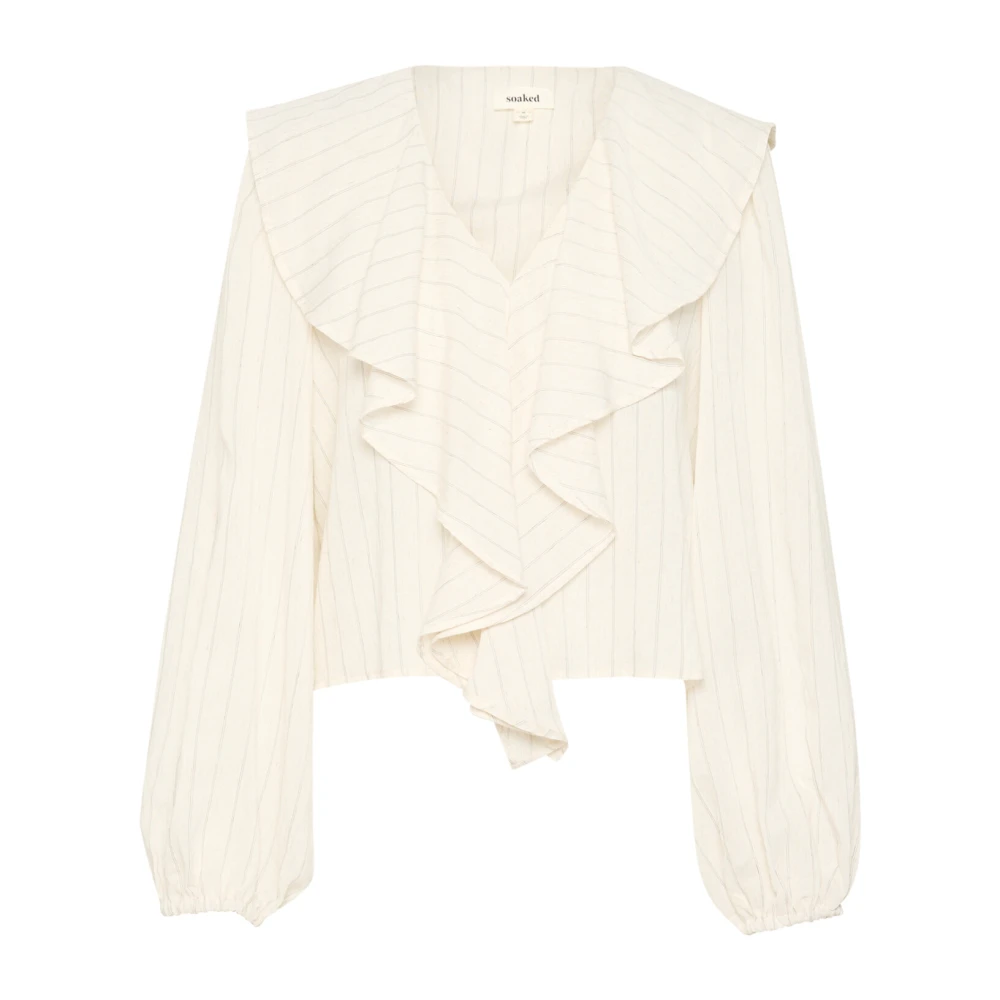 Soaked in Luxury Vrouwelijke Blouse met Pofmouwen en Ruches Beige Dames