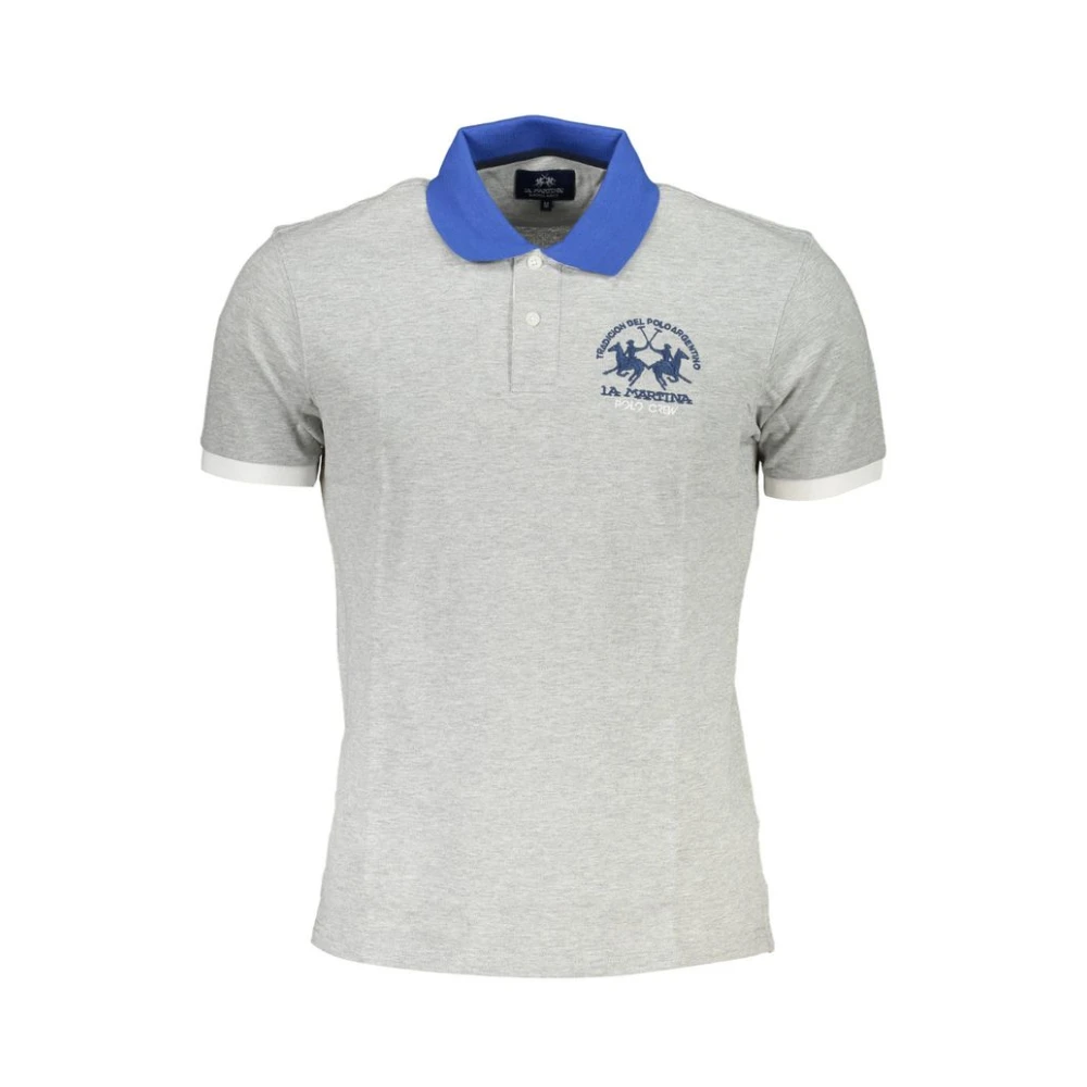 LA MARTINA Elegante grijze katoenen polo met contrastdetails Gray Heren