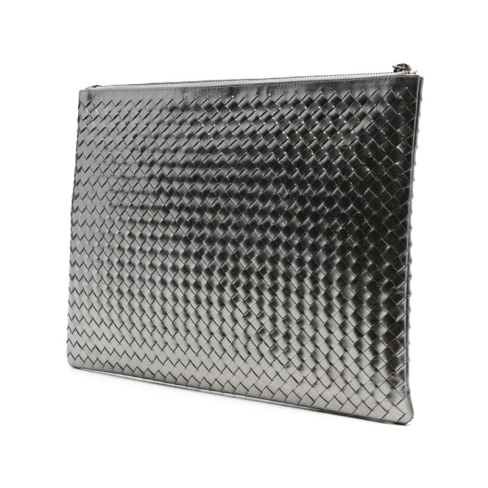 Dragon Diffusion Zilver Metallic Leren Geweven Top Rits Tas Gray Dames