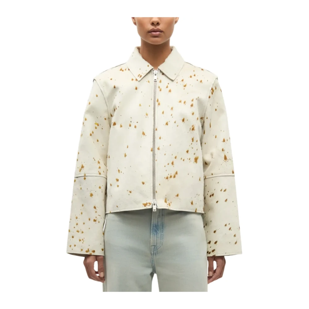 Samsøe Samsøe White Leather Jackets, Female, S, Salylo Leather Jacket