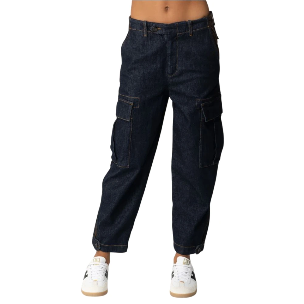 pinko Blauwe Cargo Jeans met Crop Cut Blue Dames