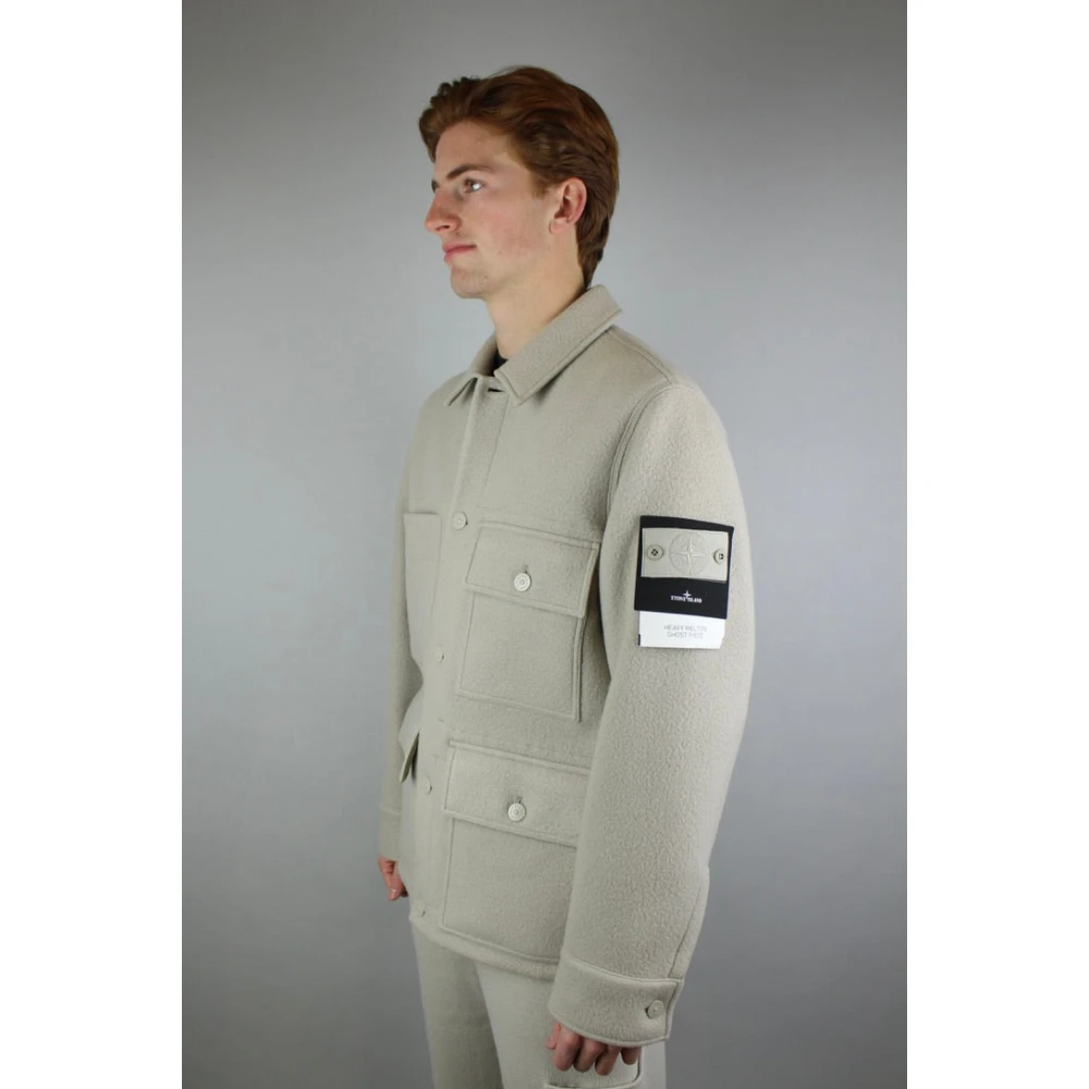 Stone Island Beige Melton Wool Ghost Jacket Beige Heren