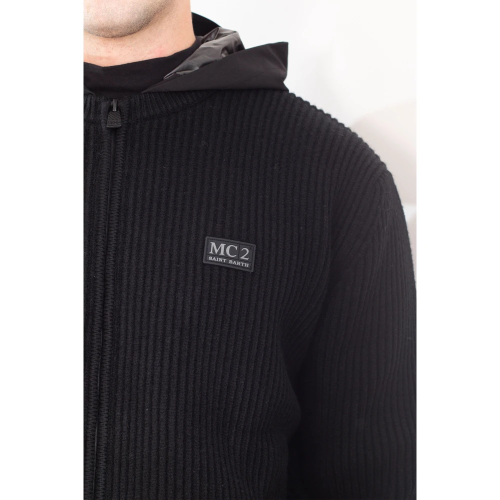 MC2 Saint Barth Merino Ribbed Hoodie Black Heren