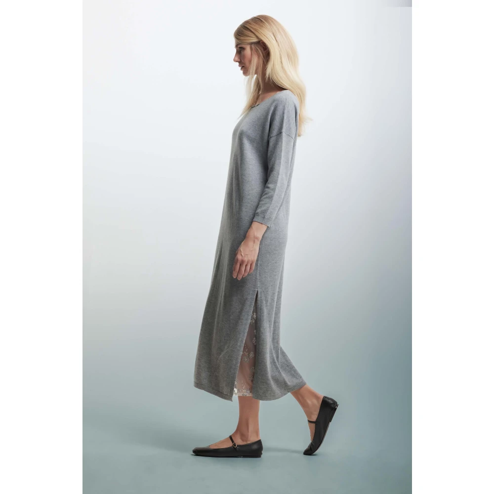 Kocca Zachte Gebreide Jurk met Kantinzet Gray Dames