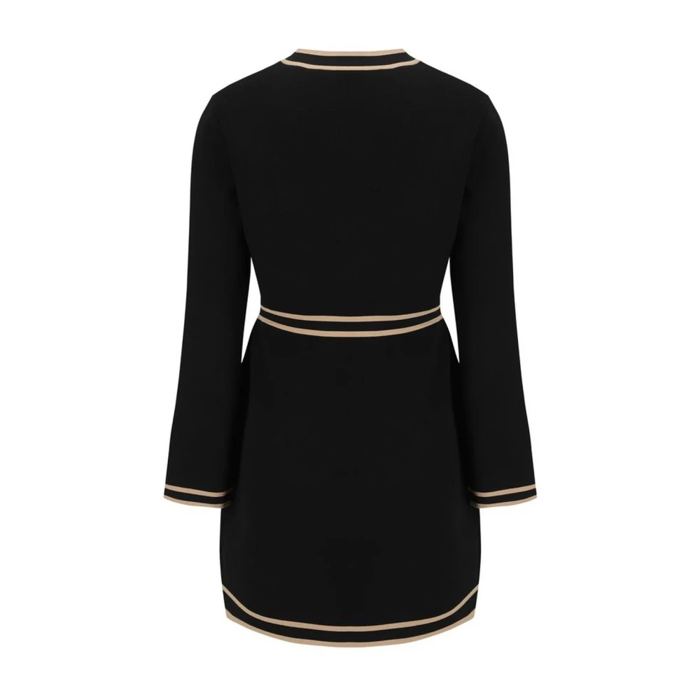 TORY BURCH Jurk met Contrasterende Welt Zakken en V-hals Black Dames