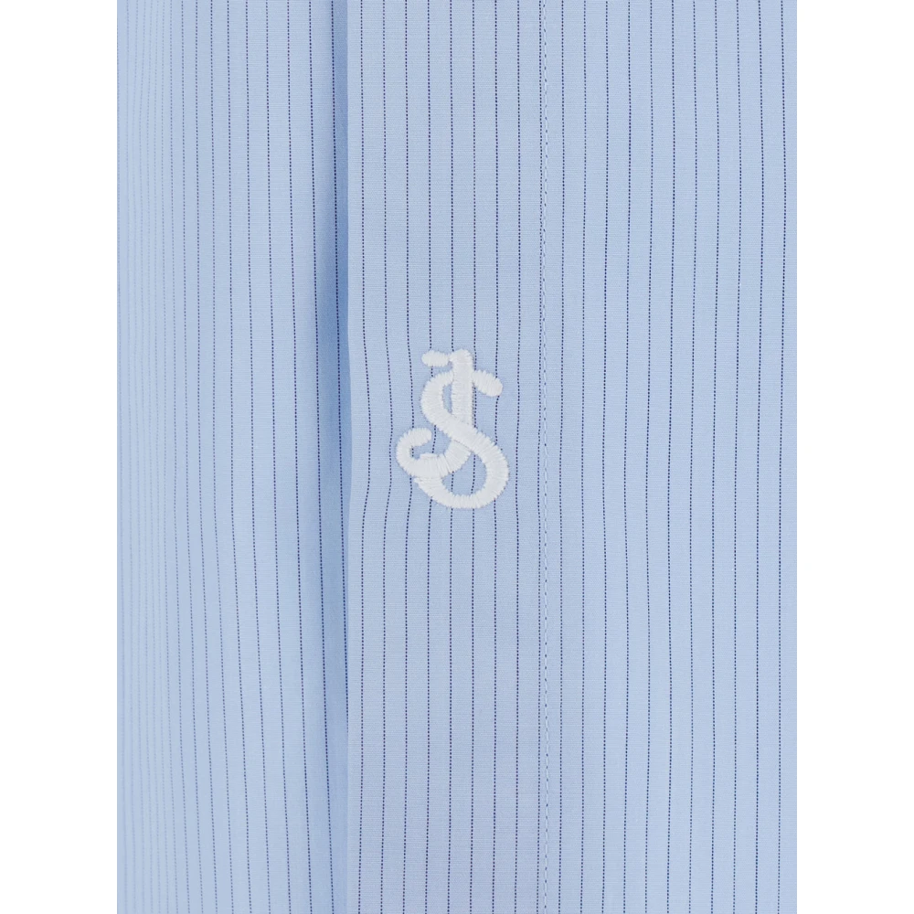 Jil Sander Blauw Gestreept Katoenen Overhemd met Puntkraag Blue Heren