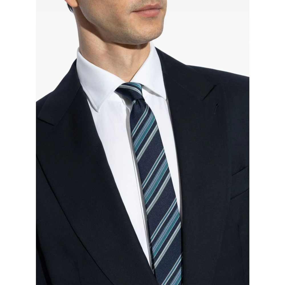 PS By Paul Smith Blauwe Zijden Gestreepte Stropdas Blue Heren