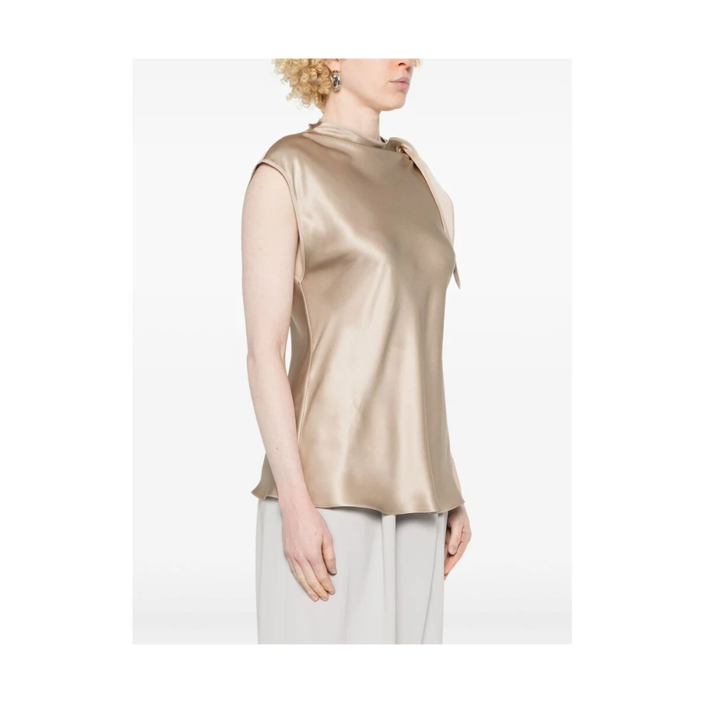 Giorgio Armani Beige Mock Neck Shirt met Sjaal Detailing Beige Dames
