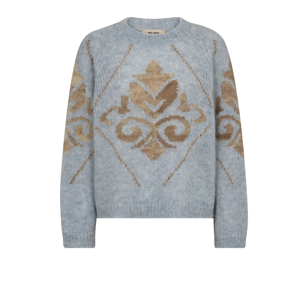 MOS MOSH Intarsia Gebreide Trui Skyway Blue Dames
