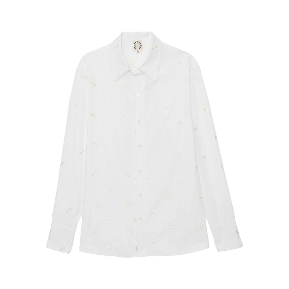 Ines De La Fressange Paris Geborduurd wit overhemd tijdloze stijl White Dames