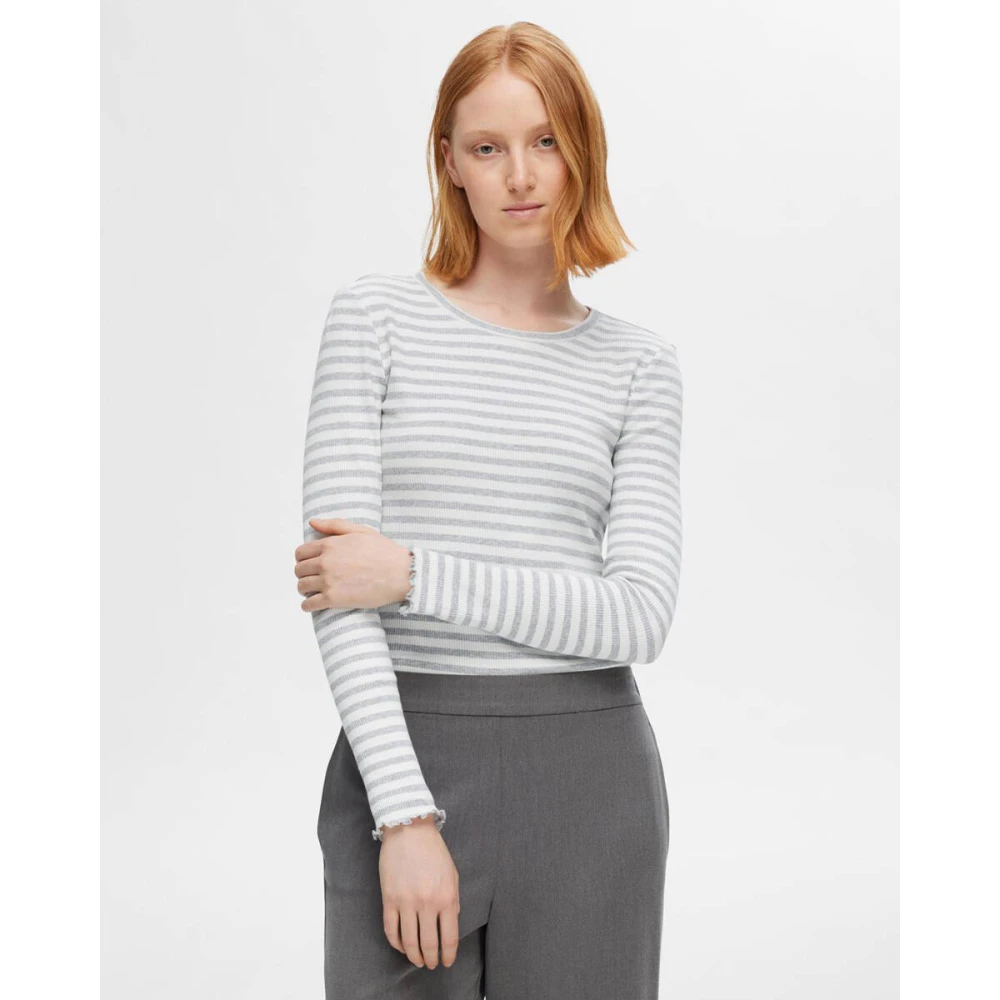 Selected Femme Zwart Langemouw Crew Neck Tee Gray Dames