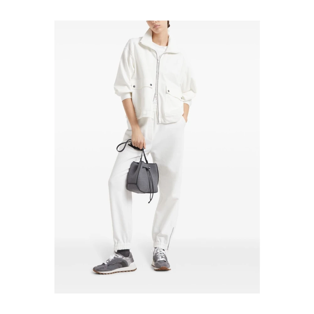 BRUNELLO CUCINELLI Witte Katoenen Trui met Monili Ketting White Dames