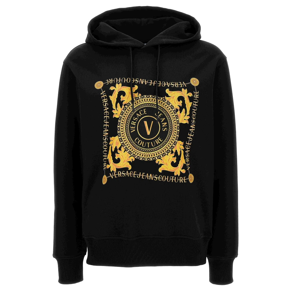 Versace Jeans Couture Logo-Print Bomull Hoodie Svart Sweater Black, Herr