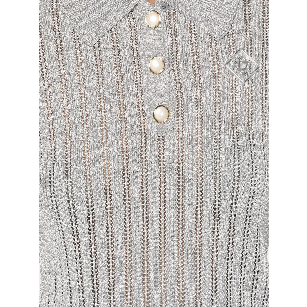 Casablanca Zilveren Metallic Polo Shirt Diamant Logo Gray Dames