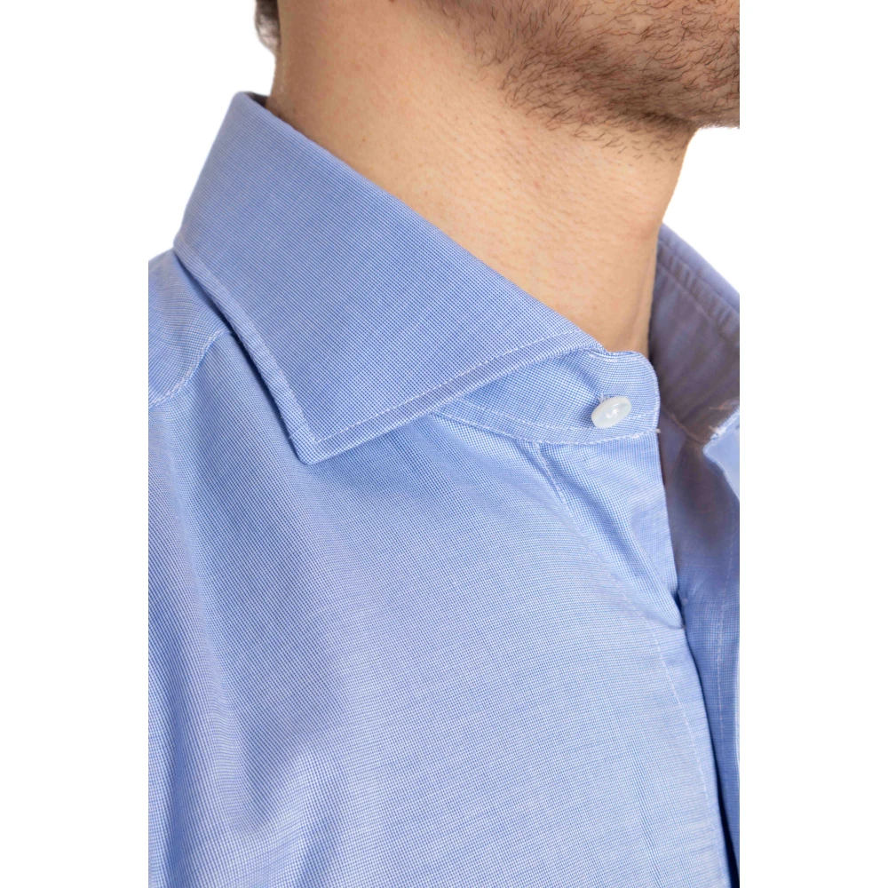 Barba Witte Op Maat Gemaakte Katoenen Overhemd Blue Heren