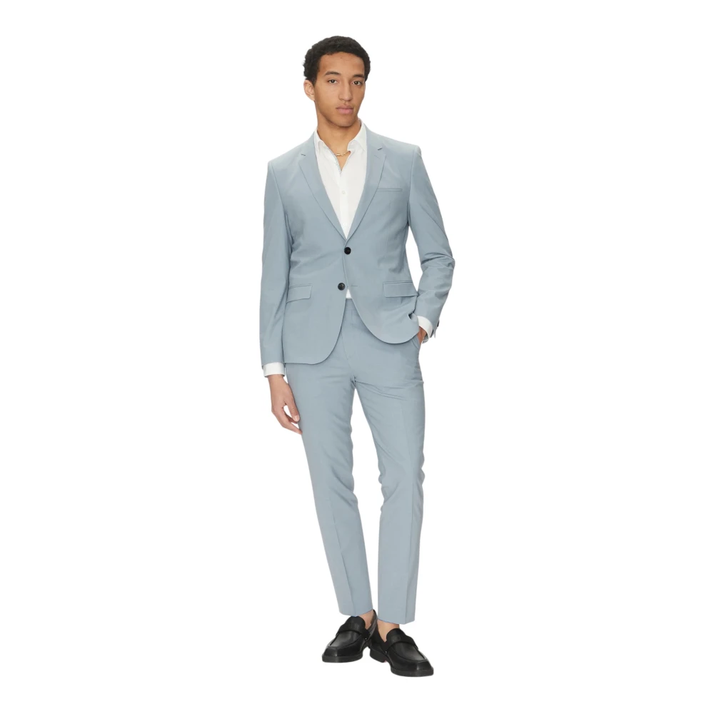 Hugo Men's Blue Single Breasted Suits, Xl, Stylish Wool Blend Trousers