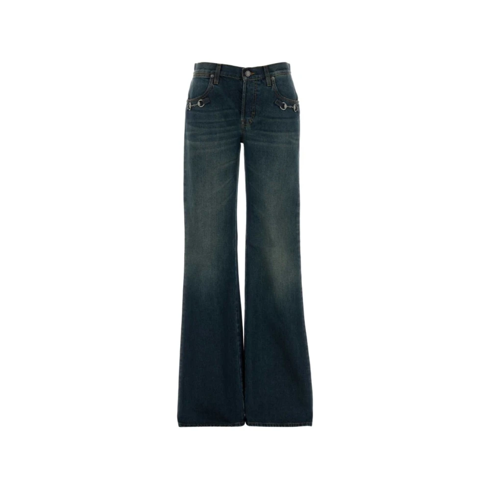 Gucci Women's Blue Cotton Denim Trousers With Horsebit - Flare Jeans - W25 - Jeans