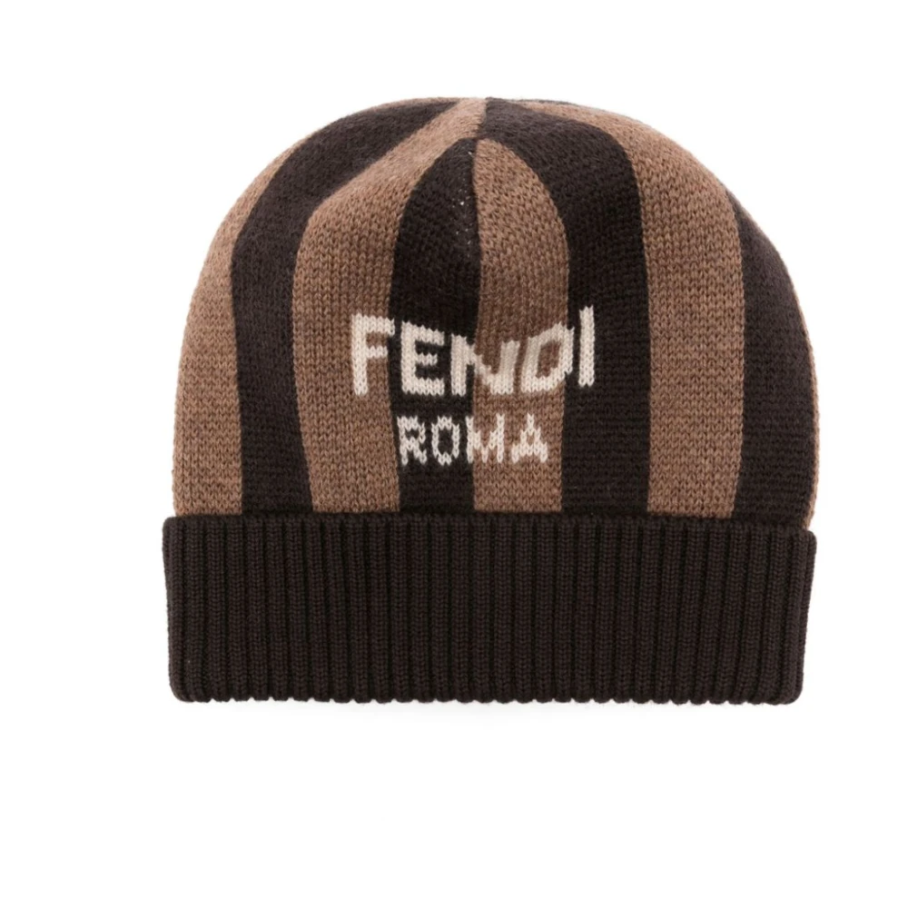 Fendi Unisex Kids Brown Vertical Striped Hat - Hats & Caps - L - Kids